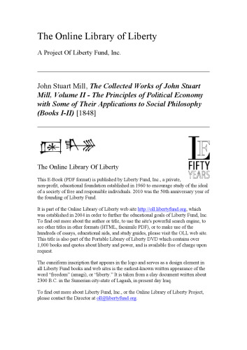 The Principles of Political Economy with Some of Their Applications to Social Philosophy (Books I-II)