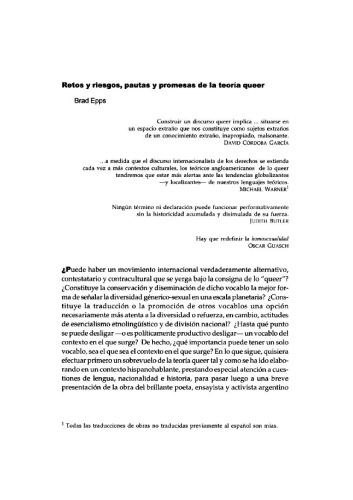 Retos y riesgos, pautas y promesas de la teoría queer