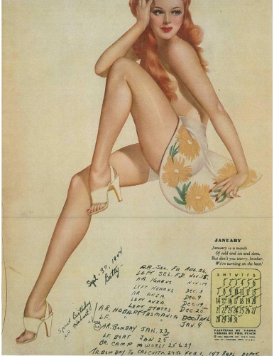 Pin-up Calendar - 1945, Annotated with an airman’s diary