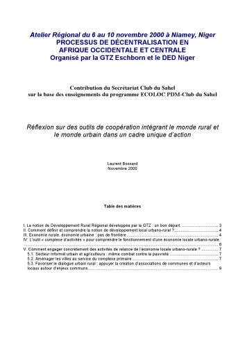 Écoloc - Gérer l’économie localement en Afrique - Evaluation et prospective / Suites Réflexion sur des outils de coopération intégrant le monde rural et le monde urbain dans un cadre unique d’action.