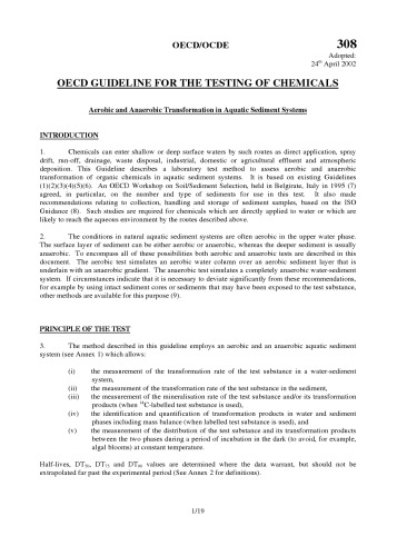 Test no. 308 : aerobic and anaerobic transformation in aquatic sediment systems