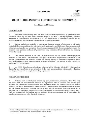 Test No. 312: Leaching in Soil Columns