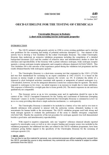 Test No. 440: uterotrophic bioassay in rodents : a short-term screening test for oestrogenic properties