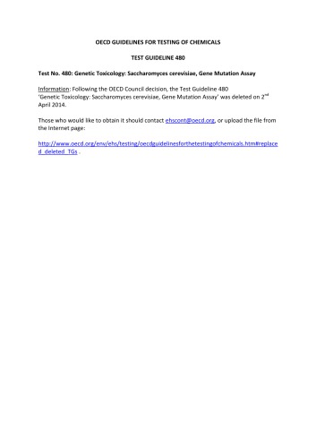 Test No. 480: Genetic Toxicology: Saccharomyces cerevisiae, Gene Mutation Assay