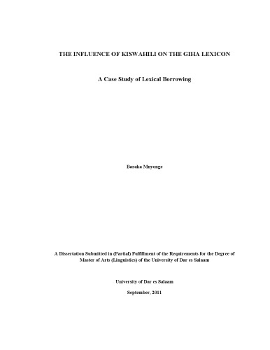 The Influence of Kiswahili on the Giha Lexicon: A Case Study of Lexical Borrowing