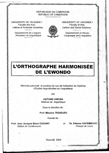 L’orthographe harmonisée de l’ewondo