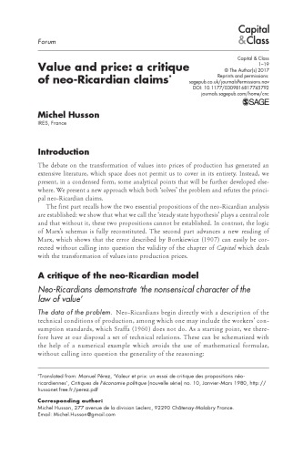 Value and price: a critique of neo-Ricardian claims