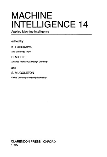 Machine Intelligence 14: Applied Machine Intelligence (No.14)