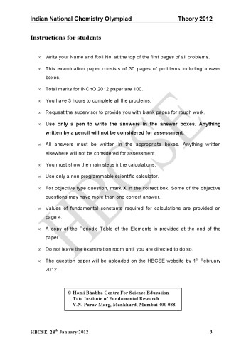 INChO 2012 Chemistry Question Paper from India Indian National Chemistry Olympiad