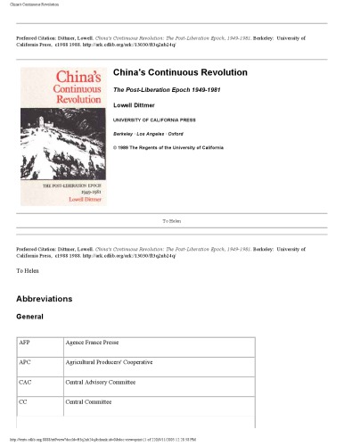 China’s Continuous Revolution: The Post-Liberation Epoch, 1949–1981