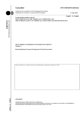 Revised emission scenario document for wood preservatives.