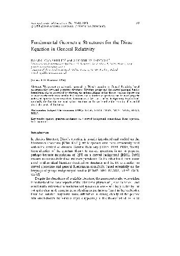 Fundamental Geometric Structures for the Dirac Equation in General Relativity