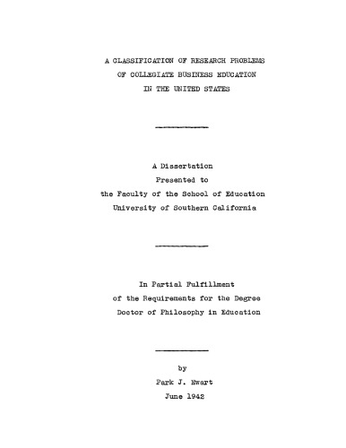 A classification of research problems of collegiate business education in the United States