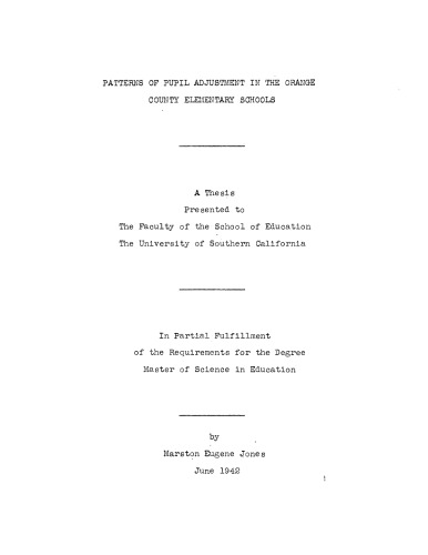 Patterns of pupil adjustment in the Orange County elementary schools