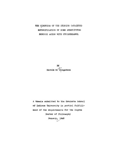 The kinetics of the hydrion catalyzed esterification of some substituted benzoic acids with cyclohexanol