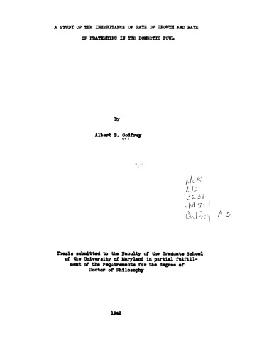 A study of the inheritance of rate of growth and rate of feathering in the domestic fowl