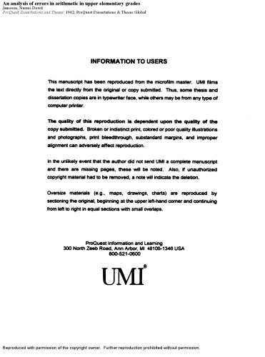 An analysis of errors in arithmetic in upper elementary grades