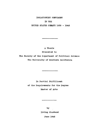 Isolationist sentiment in the United States Senate 1939-1942