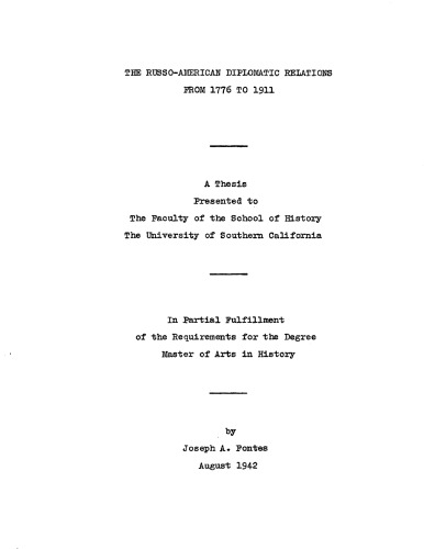 The Russo-American diplomatic relations from 1776 to 1911