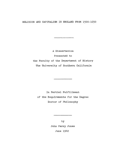 Religion and capitalism in England from 1500-1650