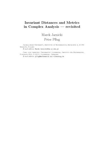 Invariant distances and metrics in complex analysis