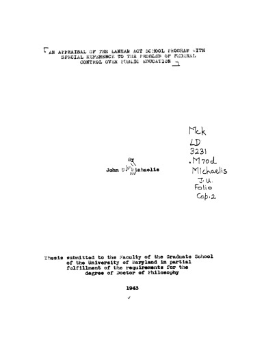 An appraisal of the Lanham act school program with special reference to the problem of federal control over public education