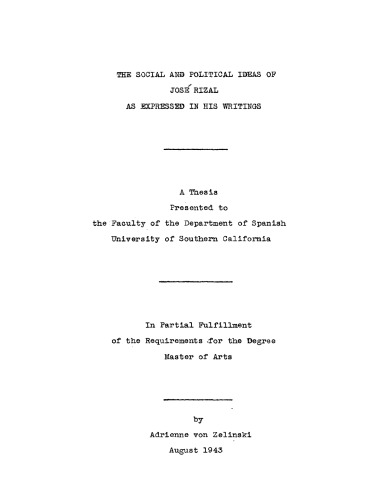 The social and political ideas of José Rizal as expressed in hThe social and political ideas of José Rizal as expressed in his writingsis writings