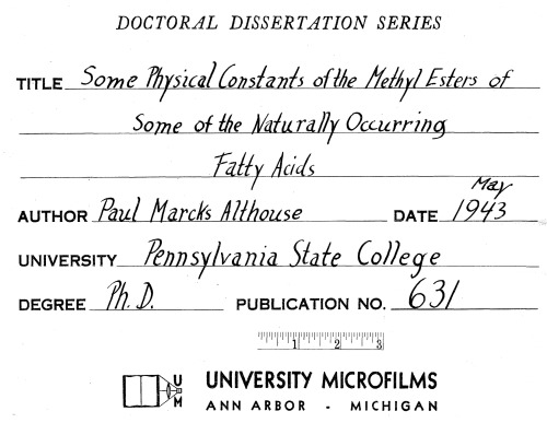 PHYSICAL CONSTANTS OF THE METHYL ESTERS OF SOME OF THE NATURALLY OCCURRING FATTY ACIDS