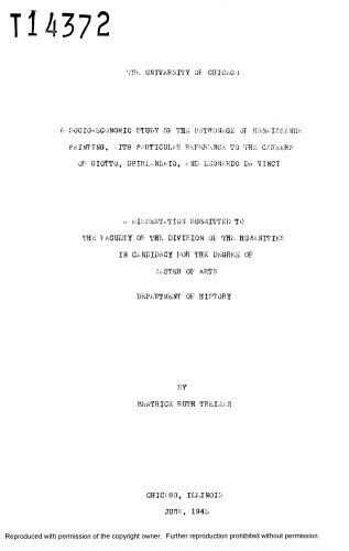 A Socio-Economic Study Ofthe Patronage Of Renaissance Painting, With Particular Reference To The Carees Of Giotto, Ghirlandaio And Leonardo Da Vinci (Domenico Ghirlandaio)