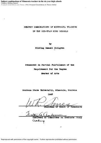 Subject combinations of Minnesota teachers in the six-year high schools
