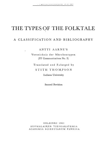 The Types of the Folktale: A Classification and Bibliography