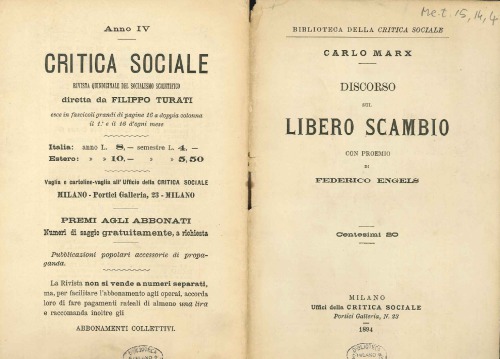 Discorso sul libero scambio di Carlo Marx con un Proemio di Federico Engels