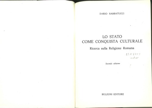 Lo Stato come conquista culturale. Ricerca sulla Religione Romana