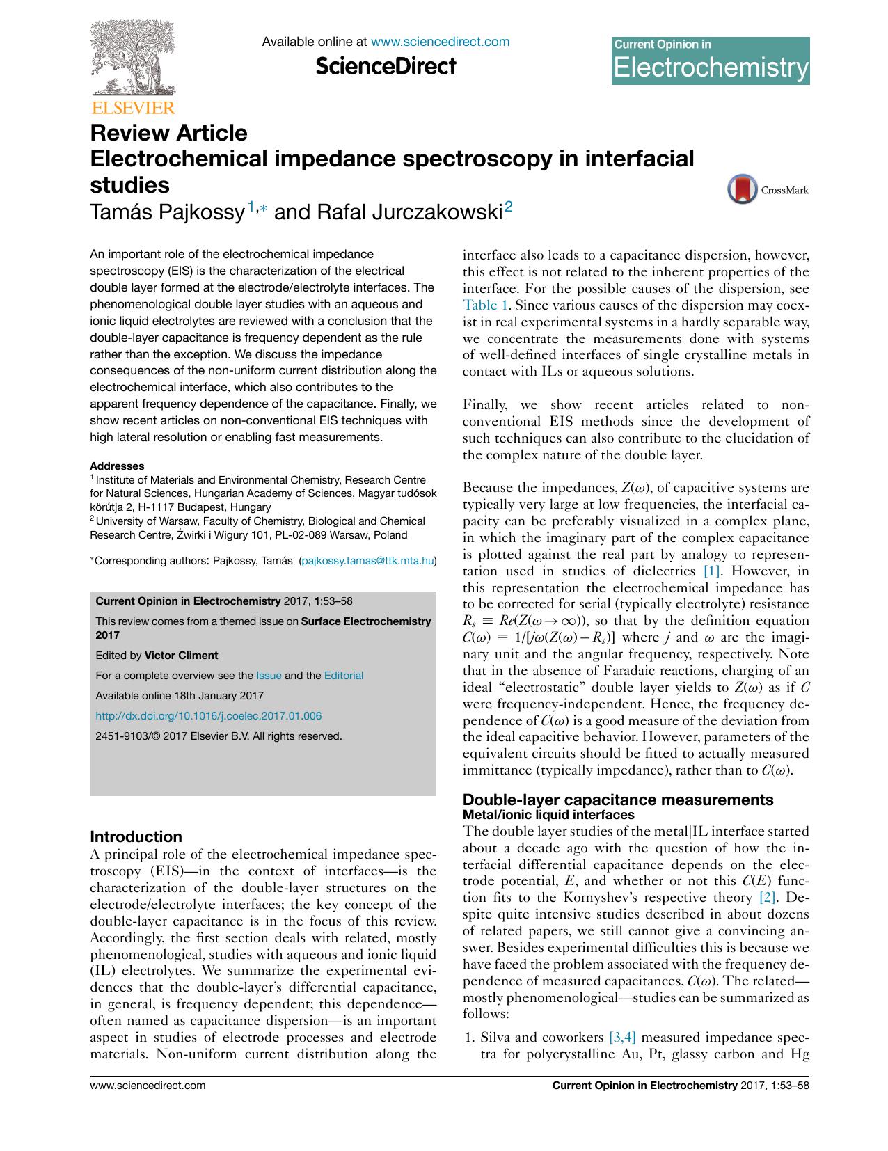 Electrochemical impedance spectroscopy in interfacial studies [article]