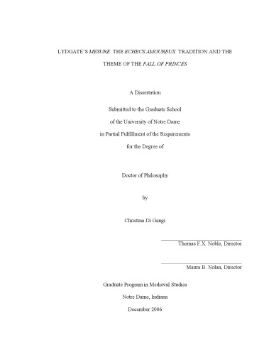 Lydgate’s “Mesure”: The “Echecs amoureux” tradition and the theme of the “Fall of Princes”