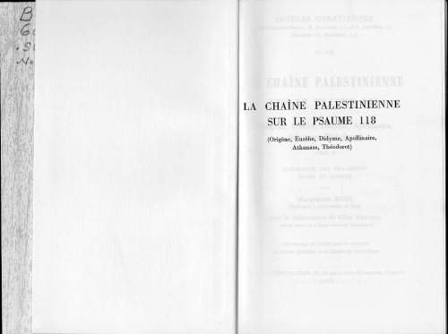 La Chaîne palestinienne sur le Psaume 118 Catalogue des fragments, notes et index, tome II