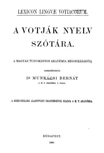 A votják nyelv szótára = Lexicon lingvae votiacorum