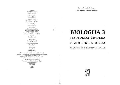 Biologija 3 Fizologija čovjeka Fizologija Bilja Udžbenik za 3. Razred gimnazije