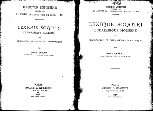 Lexique Soqotri (sudarabique moderne) avec comparaisons et explications étymologiques