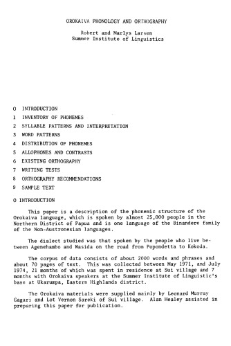 Orokaiva phonology and orthography
