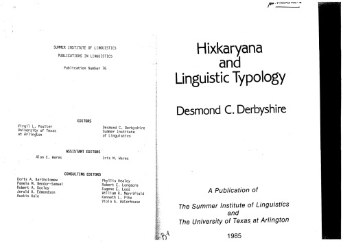 Hixkaryana and linguistic typology.