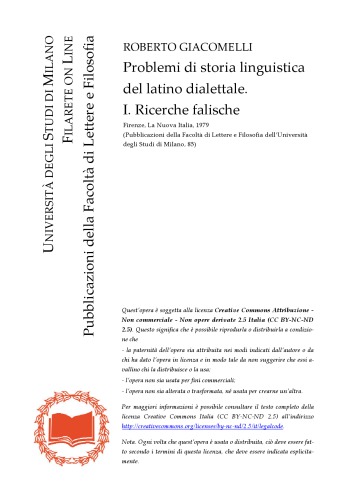 Problemi  di  storia  linguistica  del  latino  dialettale.   I.  Ricerche  falische 