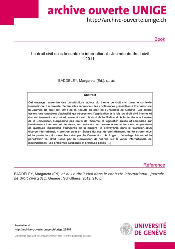 Le droit civil dans le contexte international : Journée de droit civil 2011