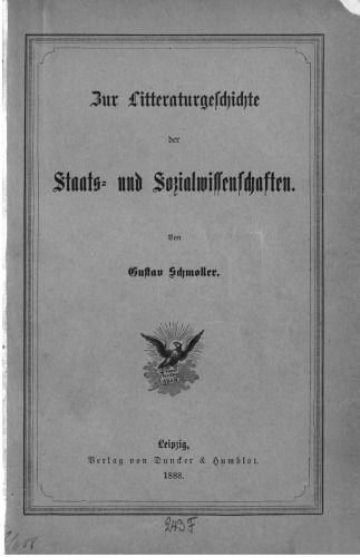 Zur Litteraturgeschichte der Staats- und Sozialwissenschaften