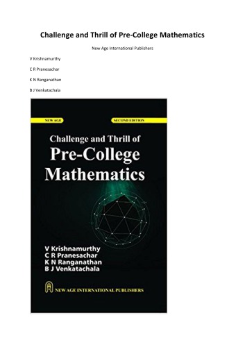 Challenge and Thrill of Pre-College Mathematics