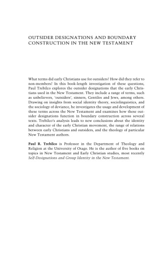 Outsider Designations and Boundary Construction in the New Testament: Early Christian Communities and the Formation of Group Identity