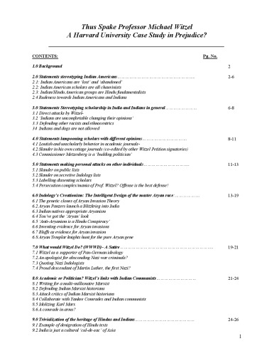 Thus Spake Professor Michael Witzel A Harvard University Case Study in Prejudice