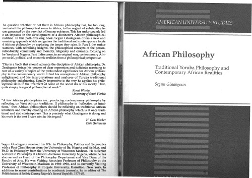 African Philosophy. Traditional Yoruba Philosophy and Contemporary African Realities