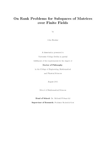 On Rank Problems for Subspaces of Matrices over Finite Fields [PhD thesis]