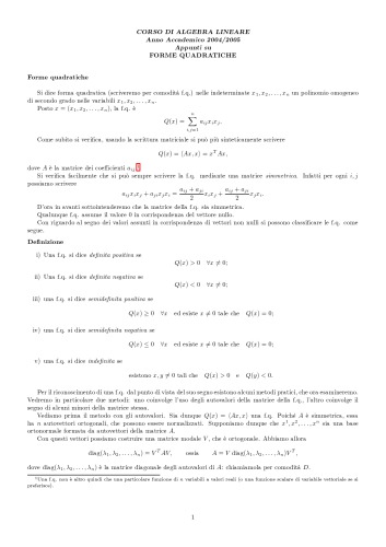 Appunti di algebra lineare - Forme quadratiche